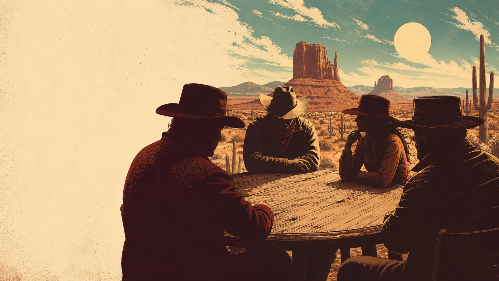 Four competitors seated for a high-noon showdown